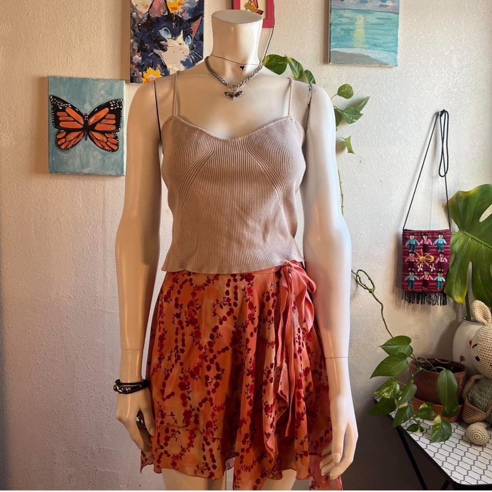 Urban Outfitters Asymmetrical Red Floral Skirt